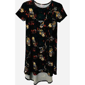 LULAROE SHORT SLEEVE TUNIC DRESS,WOMENS, XS, GREEN-ORANGE YELLOW ABSTRACT HI-LOW